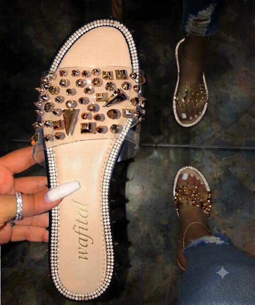 Claquettes Femme Grande Taille à Rivets – Sandales Plates Été