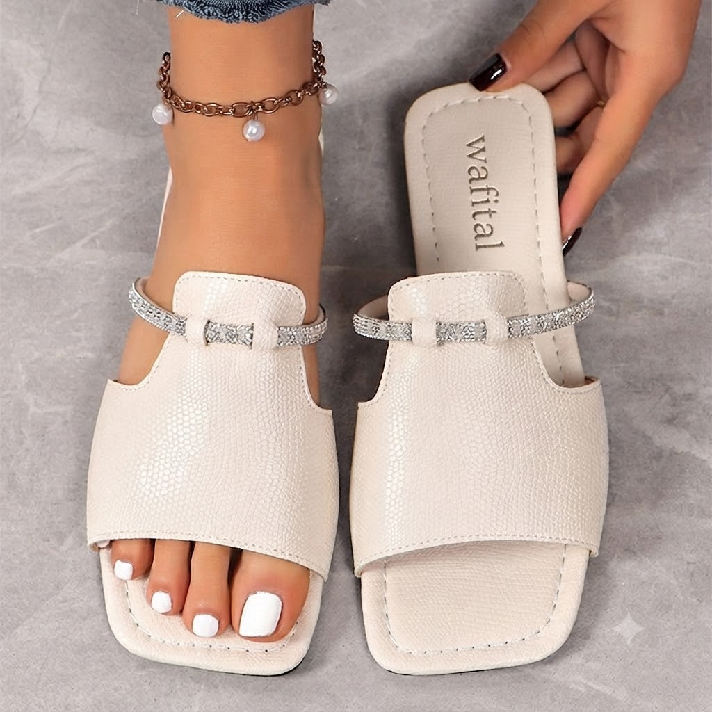 Sandales Femme à Strass – Bout Carré et Petit Talon Été