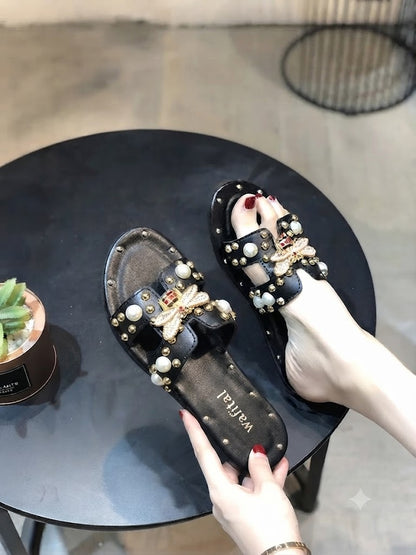 Sandales Femme Nœud en Perles – Chaussures d'Été Élégantes et Tendance